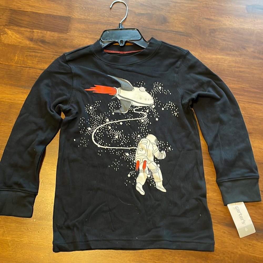 NEW glow in the dark carters size 6 black long sleeve, thermal shirt